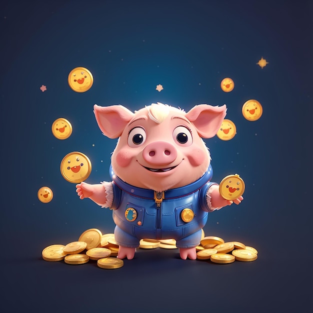 Cute Pig Catching Gold Coin Money With Ufo Cartoon Vector Icon Ilustração Animal Finance Icon Conceito Isolado Premium Vector Flat Cartoon Estilo