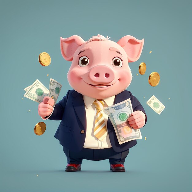 Cute Pig Holding Money Vector Icon Ilustração Animal Business Icon Conceito Isolado Vector Premium Flat Estilo de desenho animado