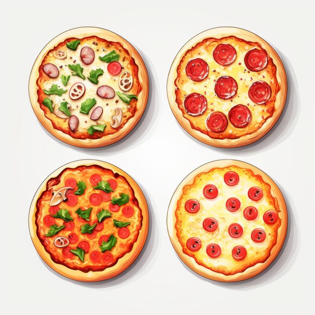 Foto cute pizza icon pack 4 minimalistische 2d-ikonen mit sehr detaillierten designs