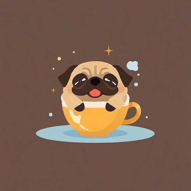 Foto cute pug hält eine tasse kaffee cartoon vector icon illustration tiergetränk icon konzept isolierte premium vector flat cartoon style