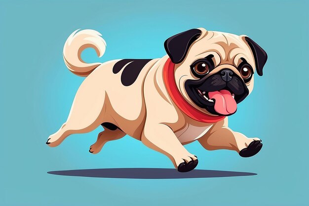 Cute pug perro corriendo con hueso dibujos animados icono vectorial ilustración animal naturaleza icono concepto aislado