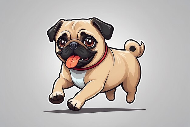 Cute pug perro corriendo con hueso dibujos animados icono vectorial ilustración animal naturaleza icono concepto aislado