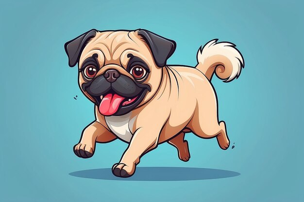 Cute pug perro corriendo con hueso dibujos animados icono vectorial ilustración animal naturaleza icono concepto aislado