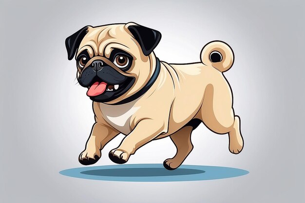 Cute pug perro corriendo con hueso dibujos animados icono vectorial ilustración animal naturaleza icono concepto aislado