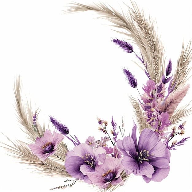 Cute Purple Rustic Bohemian Wedding Wreath Flower Clipart pintura em aquarela
