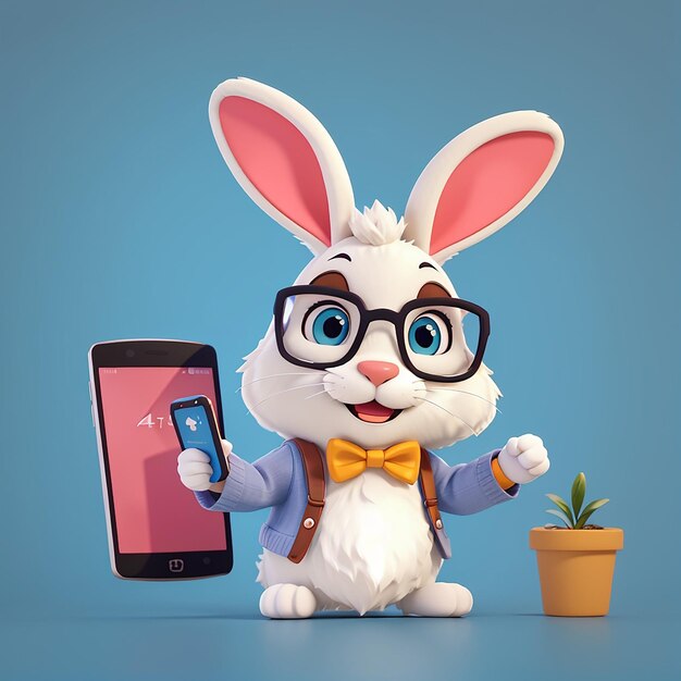 Cute Rabbit Playing Phone Cartoon Icon Vector Ilustração Tecnologia Animal Icon Conceito Isolado Premium Vector Flat Cartoon Estilo