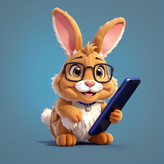 Foto cute rabbit playing phone cartoon vector icon illustration tiertechnologie icon konzept isolierte premium vector