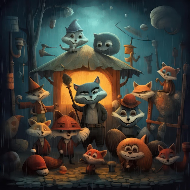 Cute Raccoons Childrens Book Illustration Generativa AI