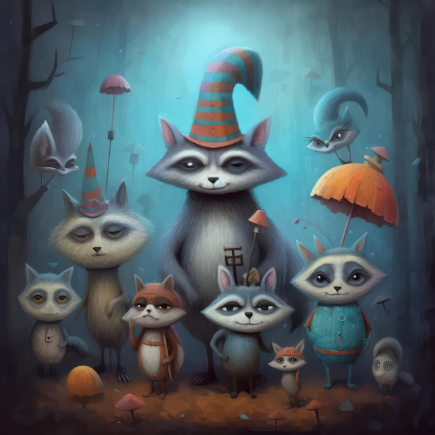 Cute Raccoons Childrens Book Illustration Generativa AI