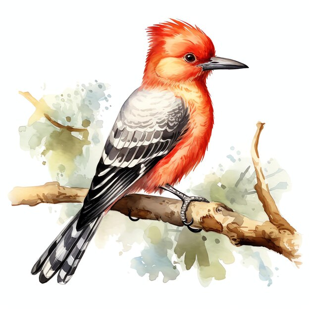 Cute Redbellied Specht Vogel Aquarell Illustration Clipart