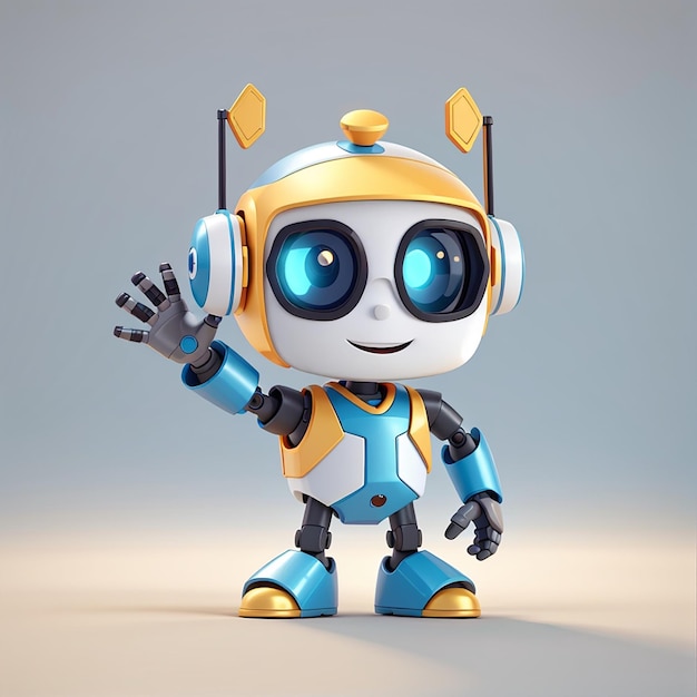 Cute robô 3D agitando a mão desenho animado ícone vetorial ilustração pessoas tecnologia isolado vetor planoCut