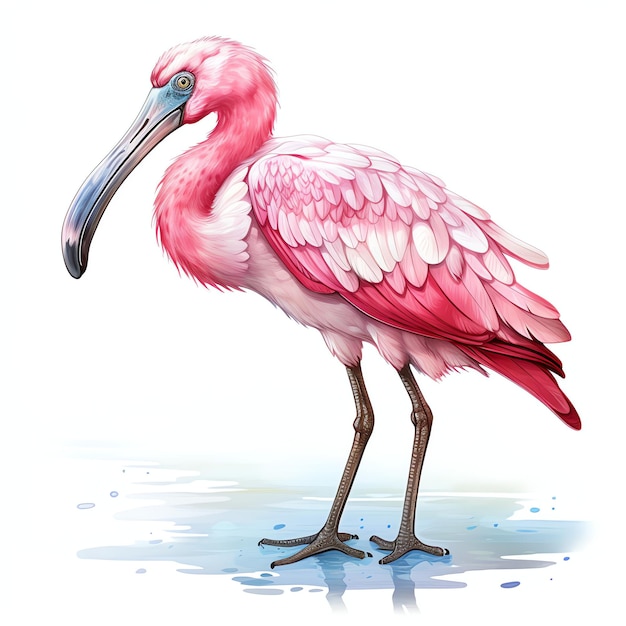 Cute Roseate Spoonbill mit seinem rosafarbenen Vogel Aquarell Illustration Clipart
