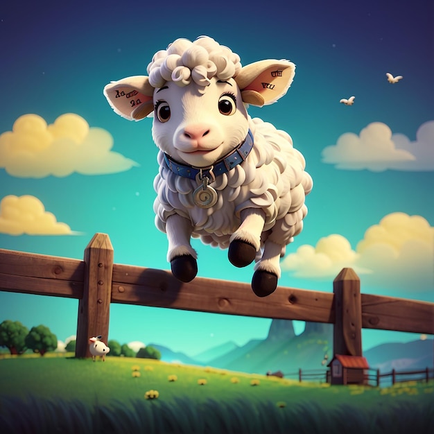 Cute Sheep Jumping Fence Cartoon Vector Icon Ilustração Animal Nature Icon Concept Isolado Premium Vector Flat Cartoon Estilo