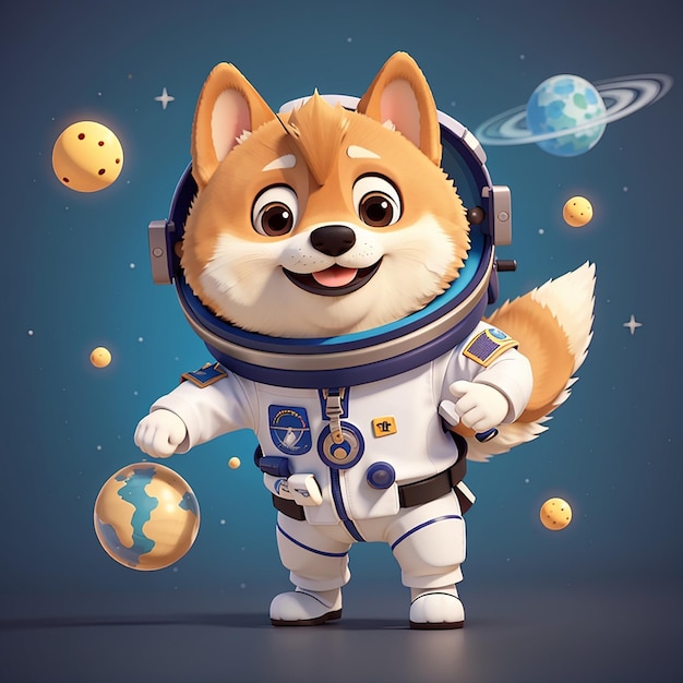 Cute shiba inu cão astronauta dabbing em foguete desenho animado ícone vetorial ilustração ciência animal plano