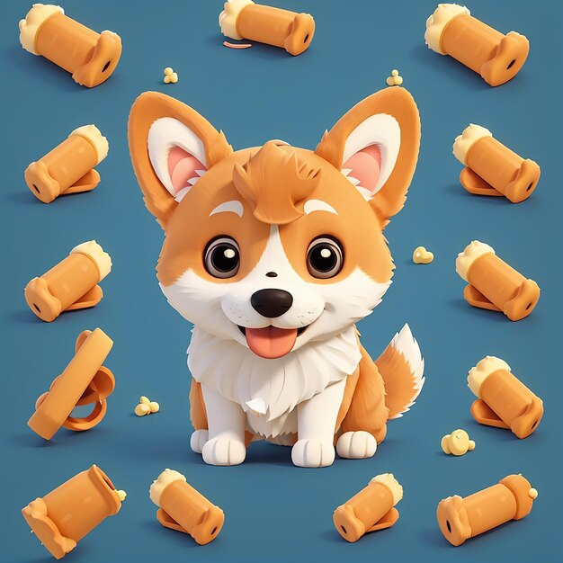 Foto cute shiba inu dog bite bone vector cartoon icon ilustração animal nature icon concept isolado premium vector flat cartoon estilo