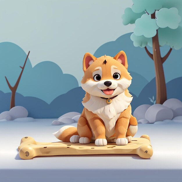 Foto cute shiba inu dog eating bone icon vector de desenho animado ilustração animal nature icon concept isolado premium vector flat cartoon style