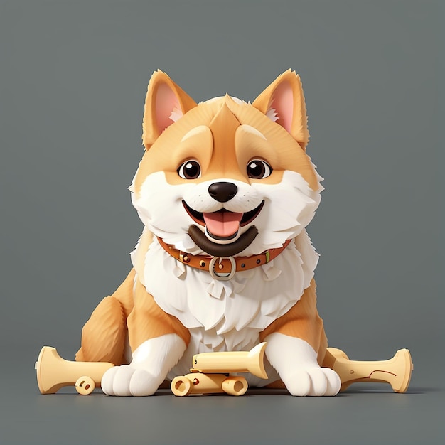 Cute Shiba Inu Dog Eating Bone Icon Vector de desenho animado Ilustração Animal Nature Icon Concept Isolado Premium Vector Flat Cartoon Style
