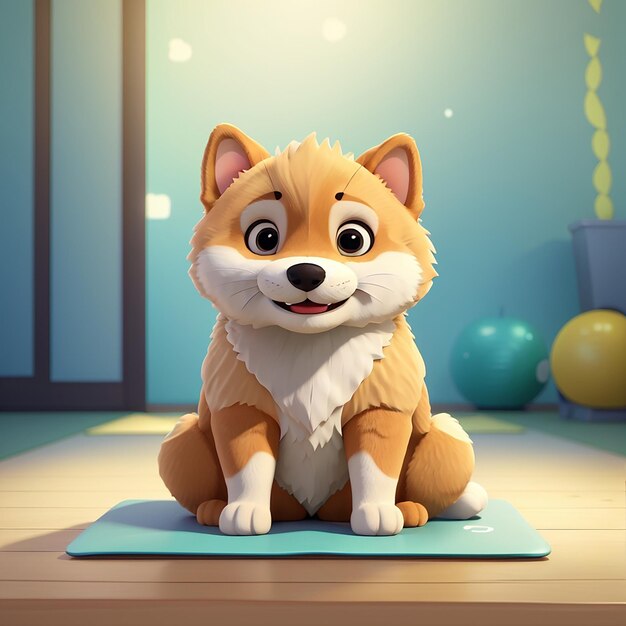 Foto cute shiba inu dog stretching yoga cartoon icon vector ilustração animal sport icon conceito isolado premium vector flat cartoon estilo