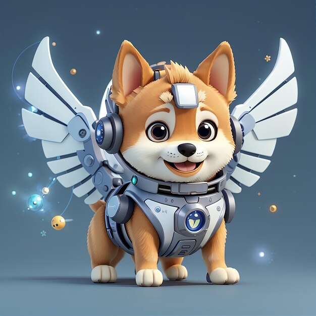 Foto cute shiba inu robot cyborg with wing and rocket cartoon icon vector ilustração tecnologia animal icon conceito isolado premium vector flat cartoon estilo