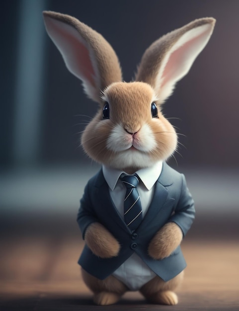 Foto cute_small_rabbit_standing_in_a_suit_tie