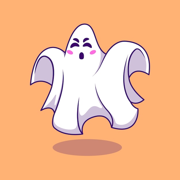 Foto cute spooky ghost cartoon ilustração vetorial conceito de desenho animado plano