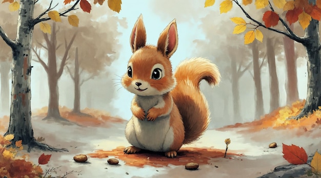 A cute squirrel in an autumn forest.