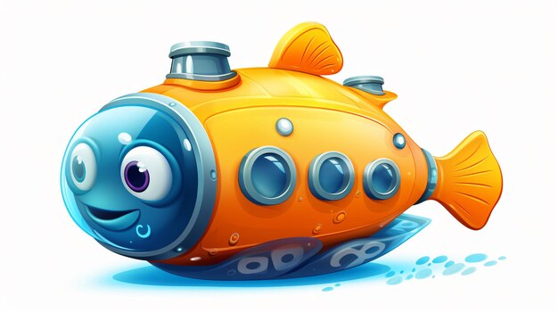 Foto cute submarine in orange and blue underwater isolated