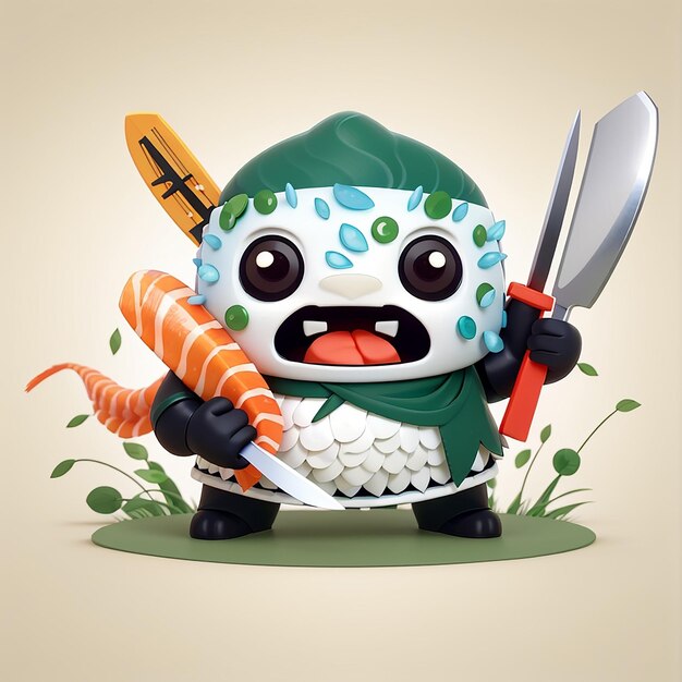 Foto cute sushi and onigiri fighting cartoon vector icon ilustração food icon concept isolado premium vector flat cartoon estilo