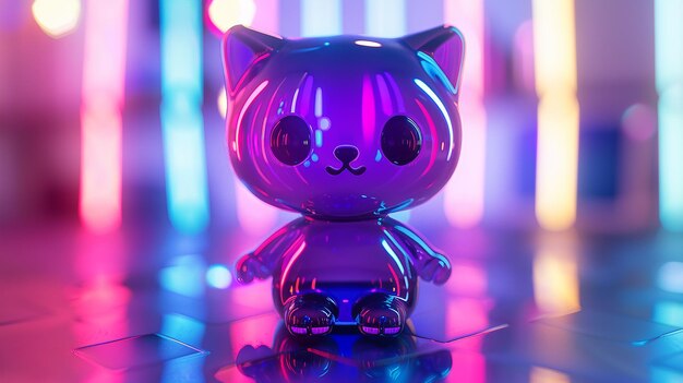 Foto cute symmetric purple android cat rendering 3d (renderização 3d de gato simétrico e púrpura)