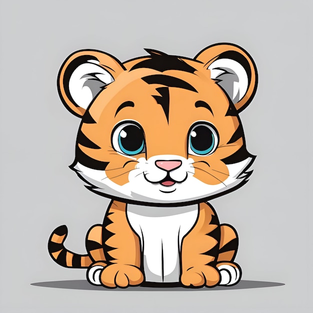 Cute, tigre, caricatura, personagem, vetorial, ilustração, cute, filhote tigre, sentando