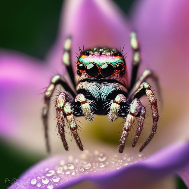 Cute Tiny Jumping Spider Macro Fotografia Chiaroscuro Comic StyleEthereal Macro fotografia