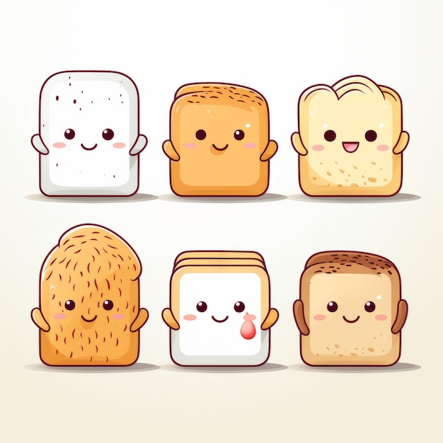 Foto cute toast icon pack minimalista 2d fundo branco