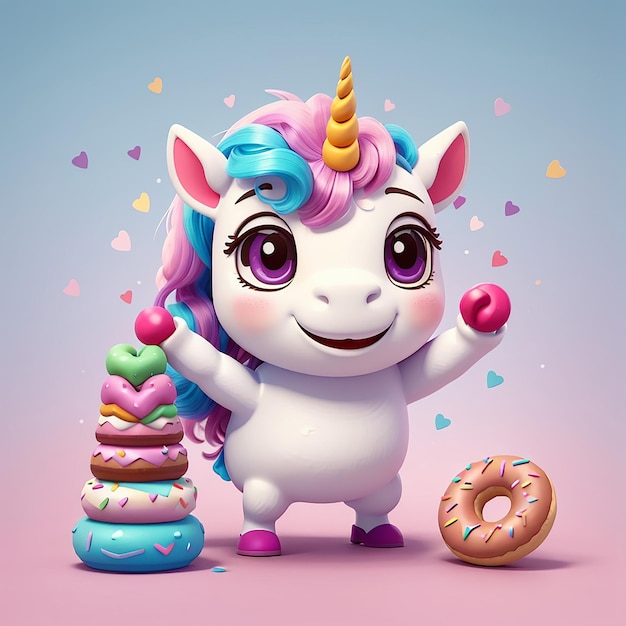Cute Unicorn Lifting Donut Dumbbell Cartoon Vector Icon Ilustração Animal Sport Icon Conceito Isolado Premium Vector Flat Cartoon Estilo
