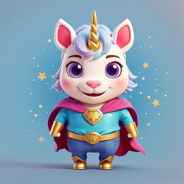 Cute Unicorn Super Hero Cartoon Icon Vector Ilustração Animal Holiday Icon Conceito Isolado Premium Vector Flat Cartoon Estilo