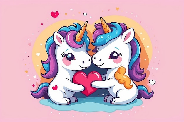 Cute unicórnio abraço amor coração desenho animado ícone vetor ilustração animal ícone amor conceito isolado plano