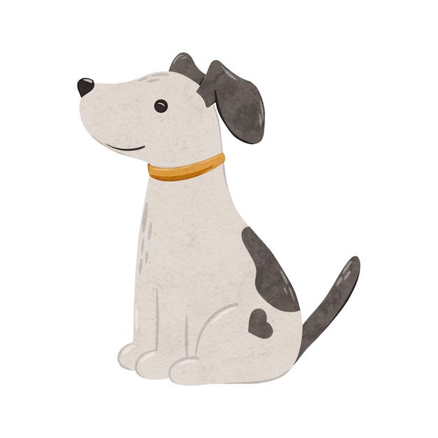 Cute Welpe Stabyhoun mit einem orangefarbenen Kragen und einem Herz sitzt digitale handgezeichnete Illustration
