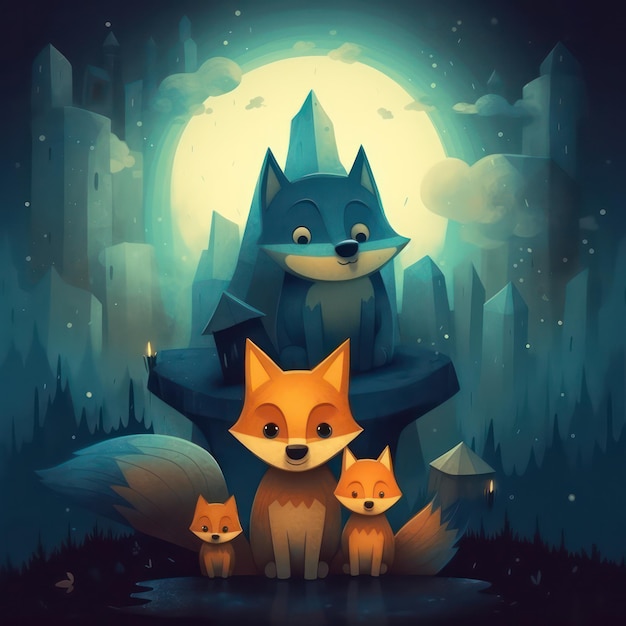 Cute Wolf Childrens Book Illustration Generativa AI