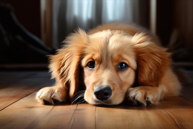 Cuteza no nível do solo Um cão descansa acrescentando alegria à cena