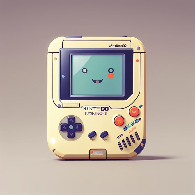 Cutie Kawaii Nintendo GameBoy Console Ilustración vectorial Mascota de juegos Logotipo Personaje Juego antiguo Estilo de dibujos animados plano retro adecuado para página de aterrizaje web Banner Flyer Sticker Card Fondo