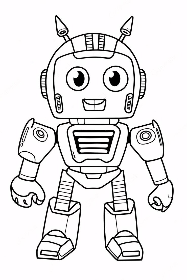 Foto cutie kids robot transformer line art dibujado a mano kawaii ilustración de libros para colorear para niños