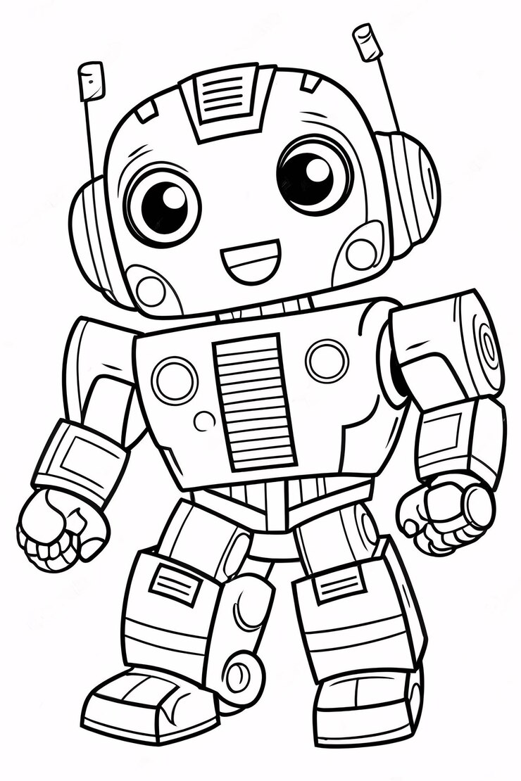 Foto cutie kids robot transformer line art dibujado a mano kawaii ilustración de libros para colorear para niños