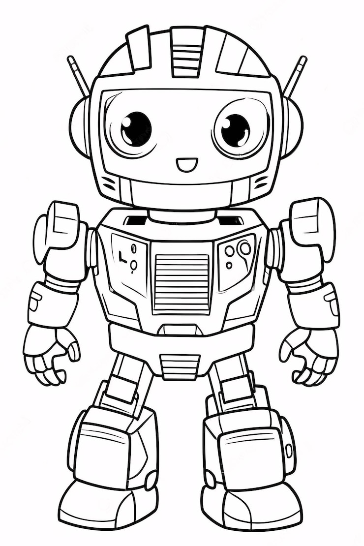 Foto cutie kids robot transformer line art dibujado a mano kawaii ilustración de libros para colorear para niños