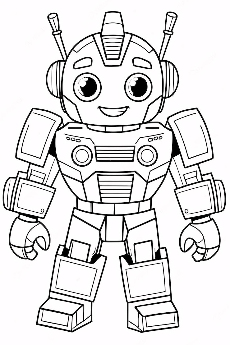Foto cutie kids robot transformer line art dibujado a mano kawaii ilustración de libros para colorear para niños