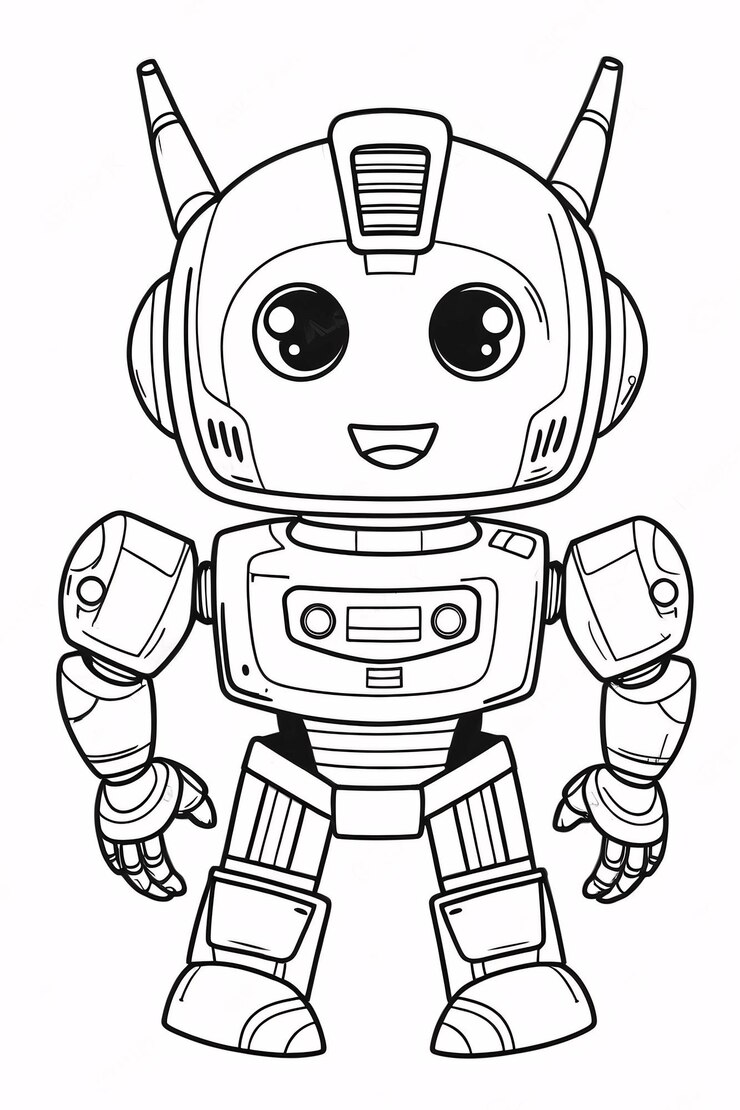 Foto cutie kids robot transformer line art dibujado a mano kawaii ilustración de libros para colorear para niños