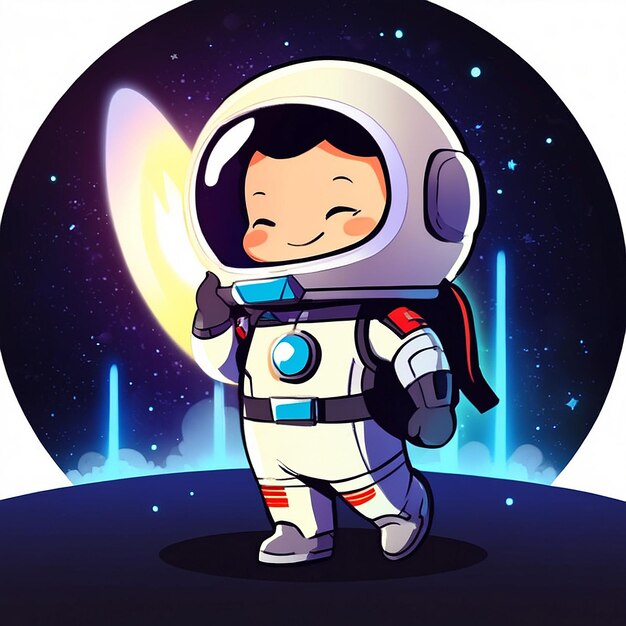 Cutio astronauta superhéroe icono de dibujos animados vectorial ilustración ciencia tecnología icono concepto aislado vector premium