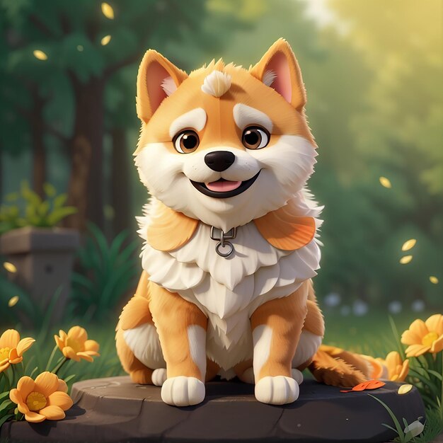 Cutio Shiba Inu Perro sentado icono de dibujos animados vectorial Ilustración icono de naturaleza animal concepto aislado estilo de dibuyos animados plano vectorial premium