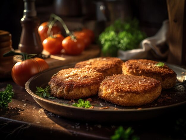 Cutlets em uma cozinha rústica Fotografia de alimentos