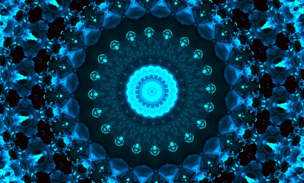 Cyan Indigo und schwarzer hypnotischer Kaleidoskop-Hintergrund