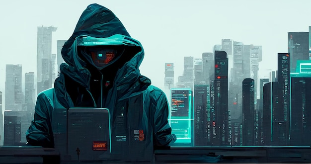 Cyber-Angriffskonzept der Dark Web Hooded Hacker-Illustration