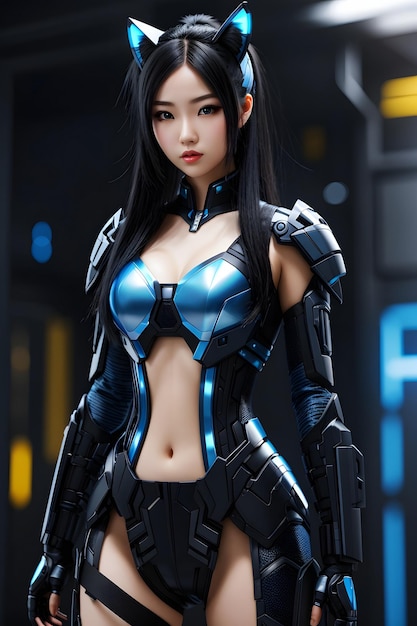 Cyber Anime Girl Cyber Girl Cyber Anime Chica Anime Futurista Cyber Anime Girl Fondo de Pantalla Anime Girl AI Generativo